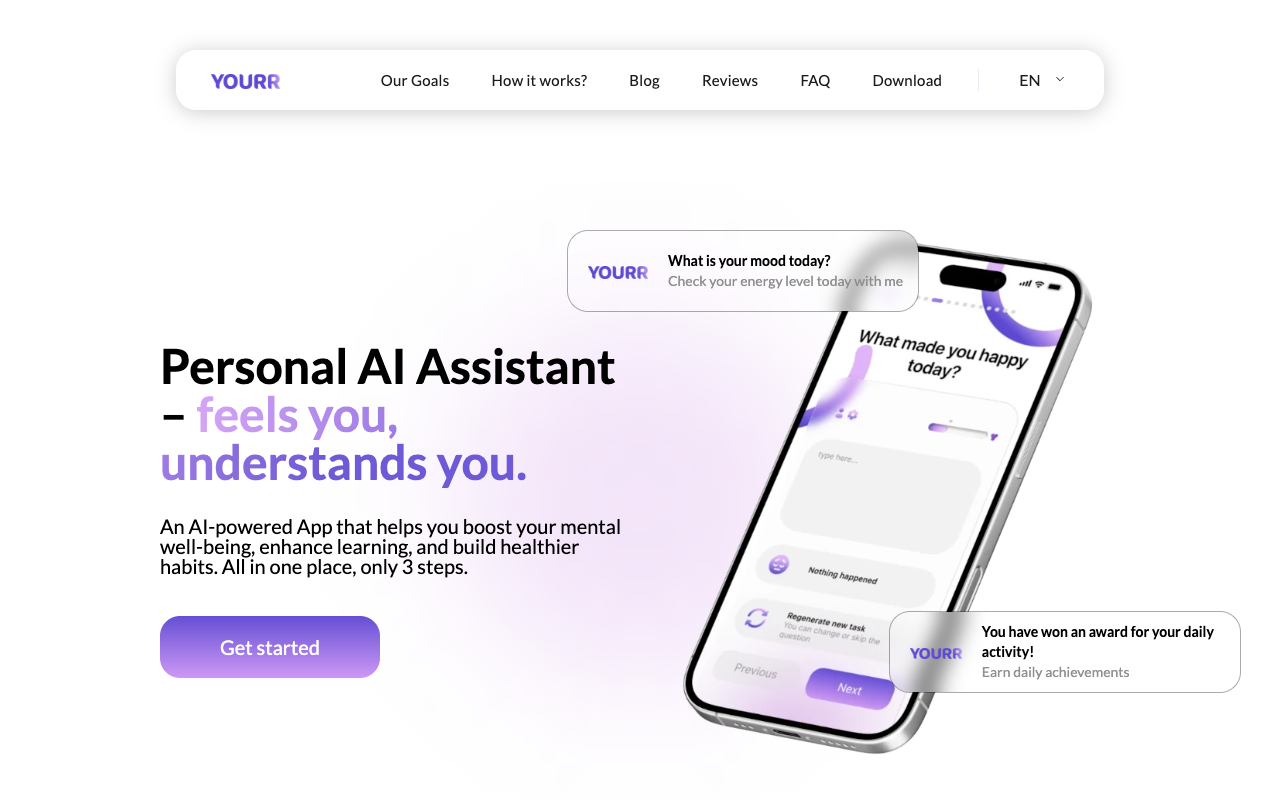Yourr - Your AI companion for a healthier mind and better habits AI mental-wellbeing personal-development