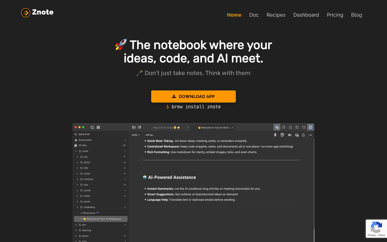 Znote - Your smart notebook for AI chats and coding AI Productivity Notes