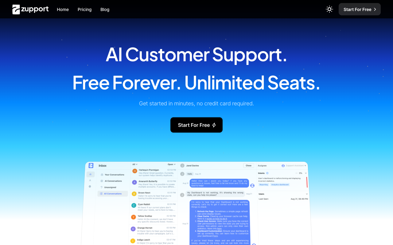 Zupport - Enhance Your Customer Support with AI Actions and Unlimited Seats AI Customer Support