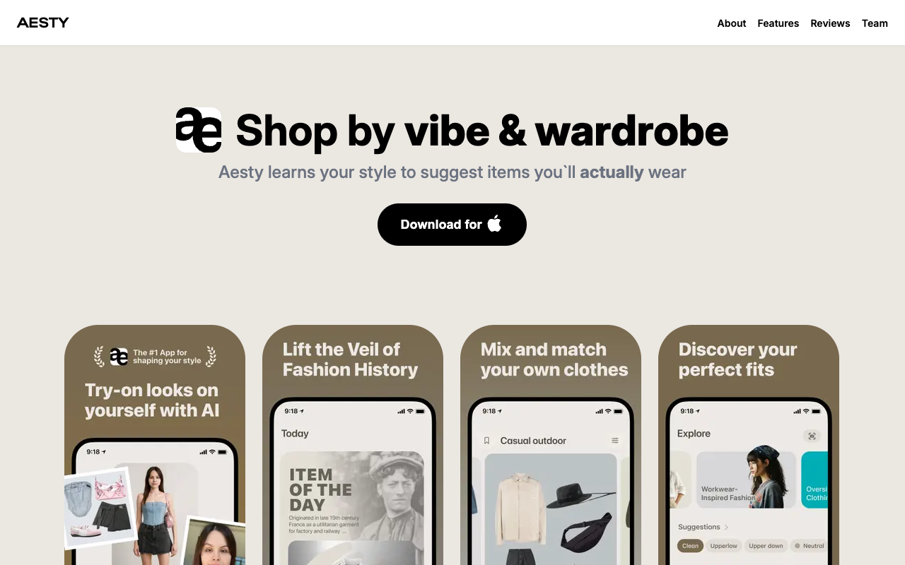 Aesty - Your Fashion OS that lets you try on outfits with a selfie fashion AI wardrobe