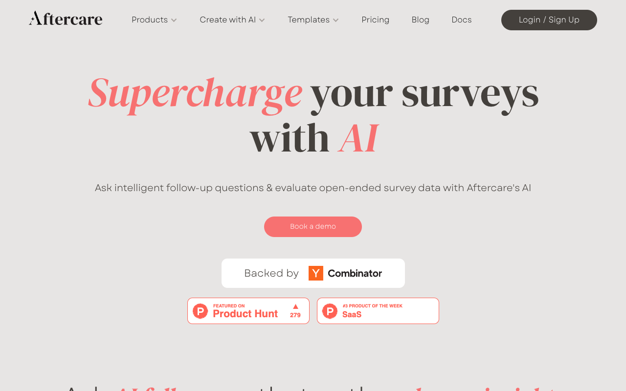 Aftercare - AI-powered survey for in-depth user feedback AI Surveys