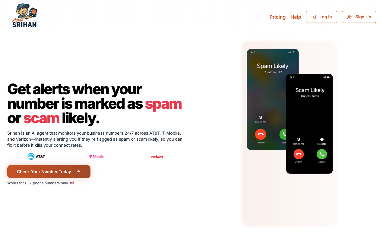 Agent SRIHAN - A tool to check and fix spam flags on your business phone number spam business monitoring