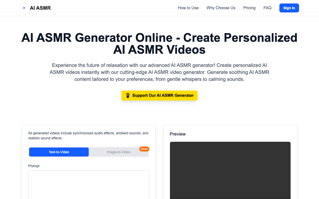 AI ASMR Generator - Create Personalized AI ASMR Videos Instantly ASMR AI relaxation