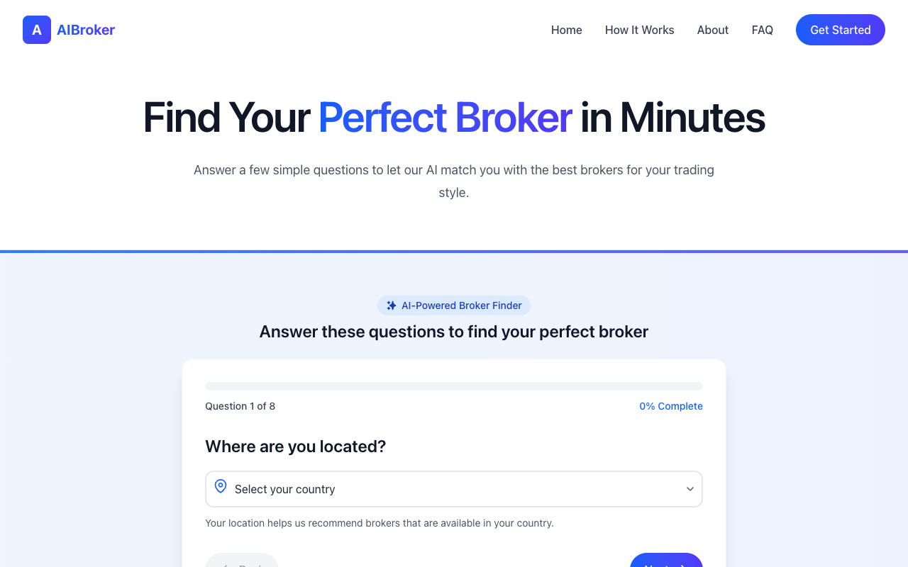 AI Broker Tool - Find your perfect broker with just a few questions broker-finder AI trading