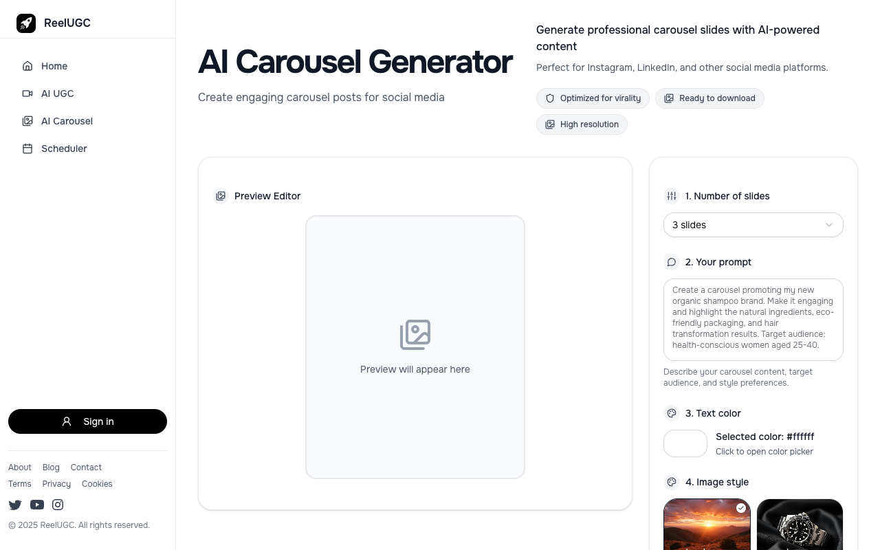 AI Carousel Generator - Create engaging AI-powered carousel posts for social media AI social-media carousel
