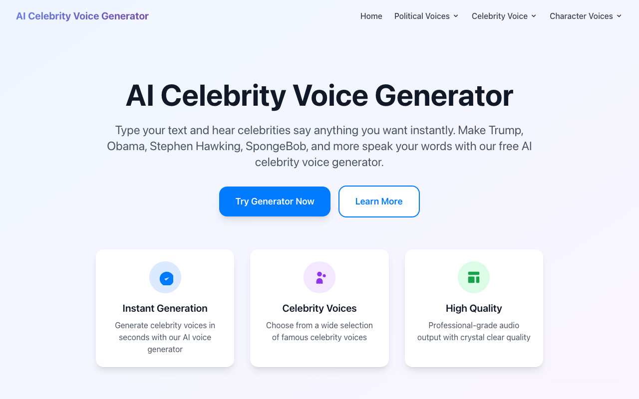 AI Celebrity Voice Generator - Instantly transform your text into celebrity voices AI voice-generator celebrity-voices