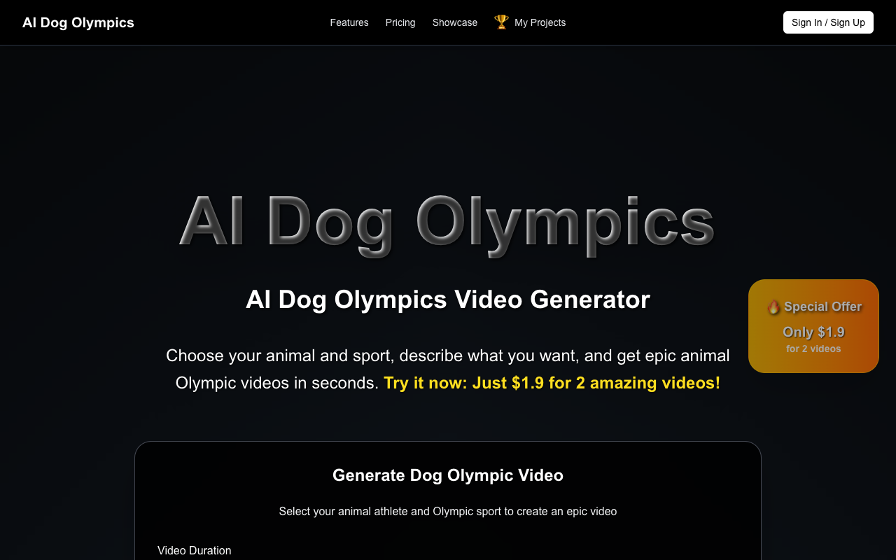AI Dog Olympics - Create Stunning Dog Olympic Videos Instantly AI dog-olympics video-generator
