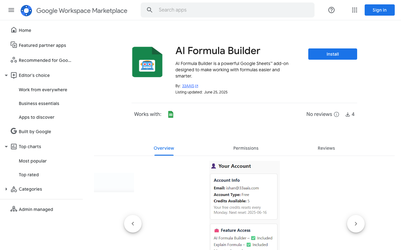 AI Formula Builder - Build complex Google Sheets formulas using AI Google Sheets AI productivity