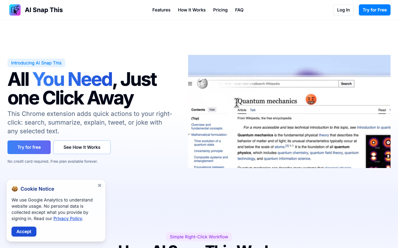 AI Snap This - Instantly Summarize, Search, and Tweet Any Text with One Click AI productivity browser-extension