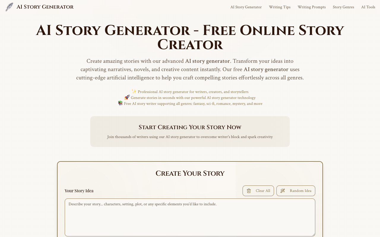 AI Story Generator - A free tool to create captivating stories instantly story-generator AI creative-writing