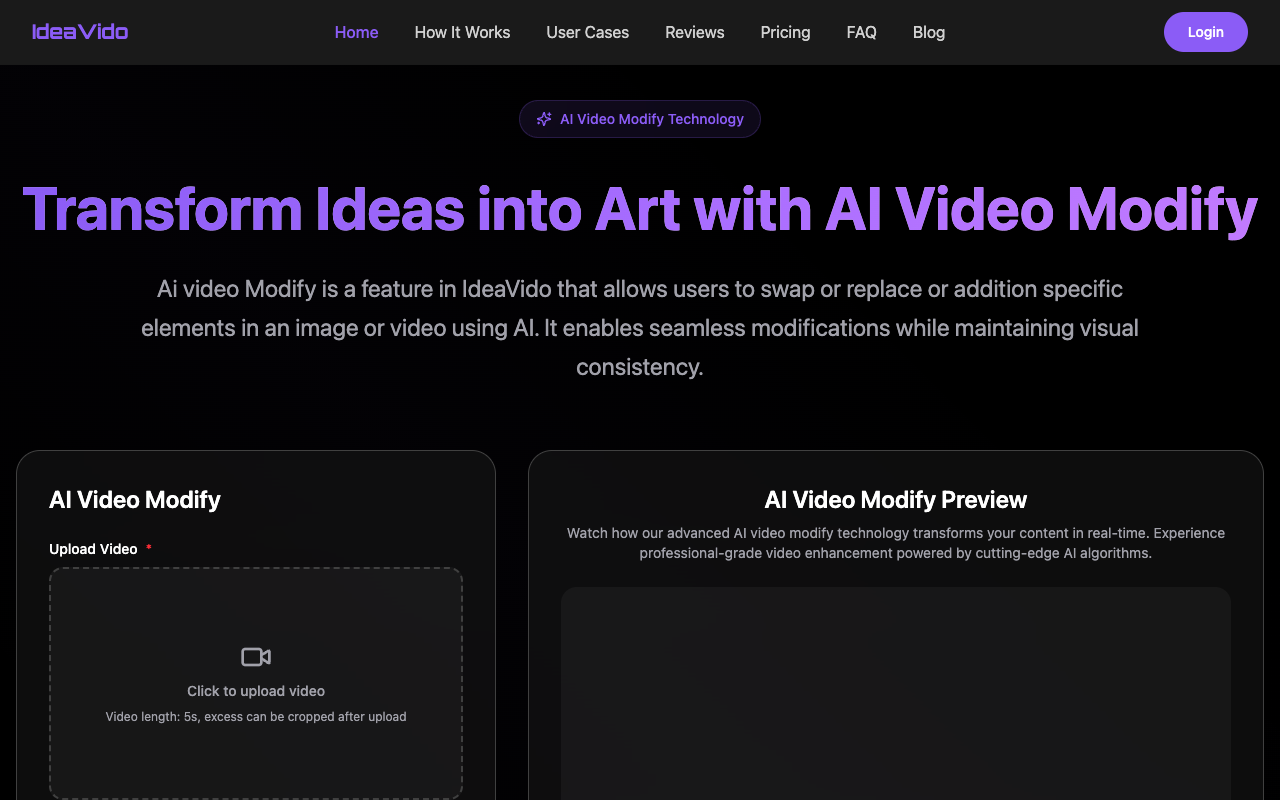 AI Video Modify - Enhance and Swap Video Content Instantly with Advanced AI Tools video-editing AI technology