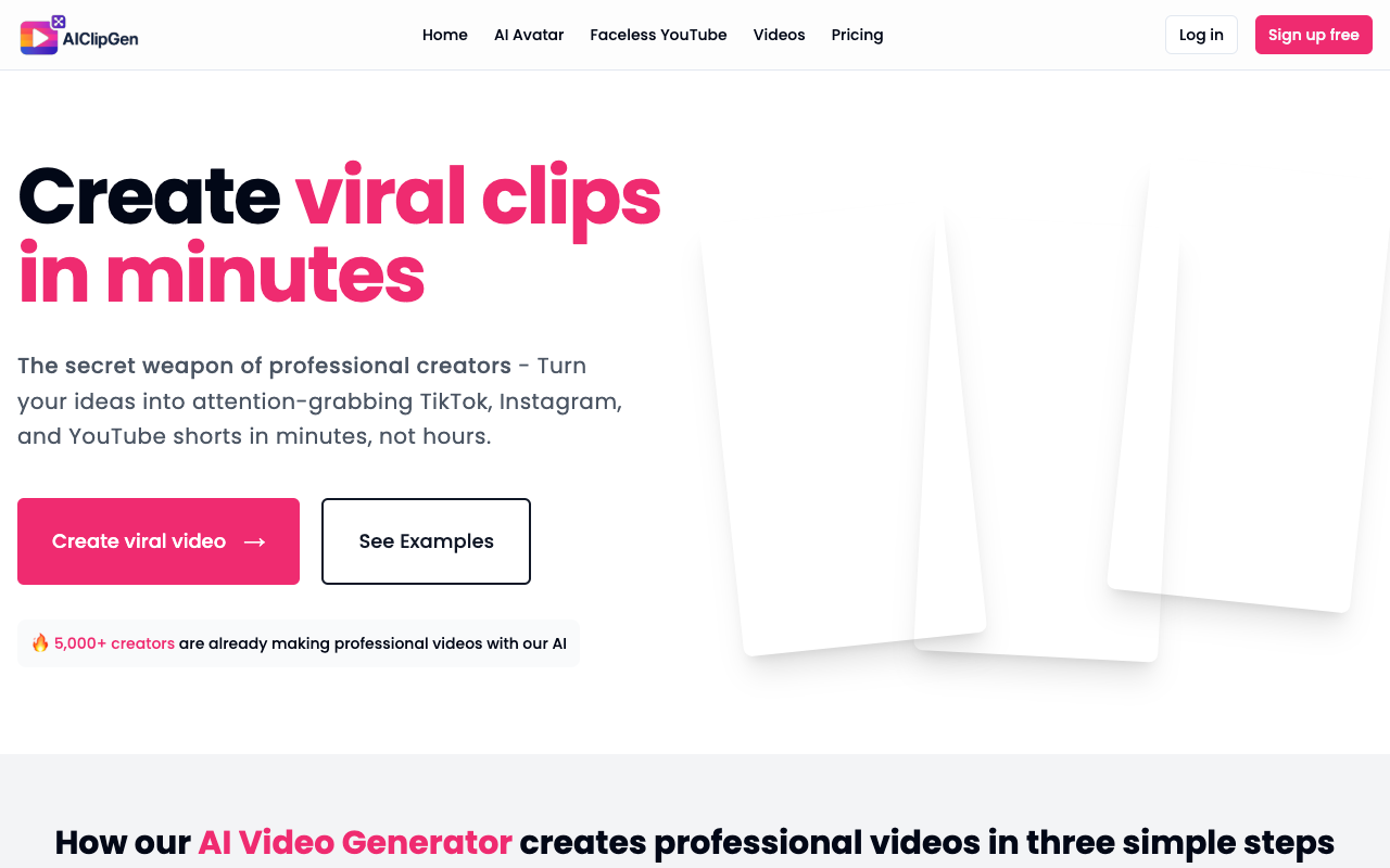 AIClipGen - A professional AI video generator for creating viral short videos in minutes AI video-generator viral-content