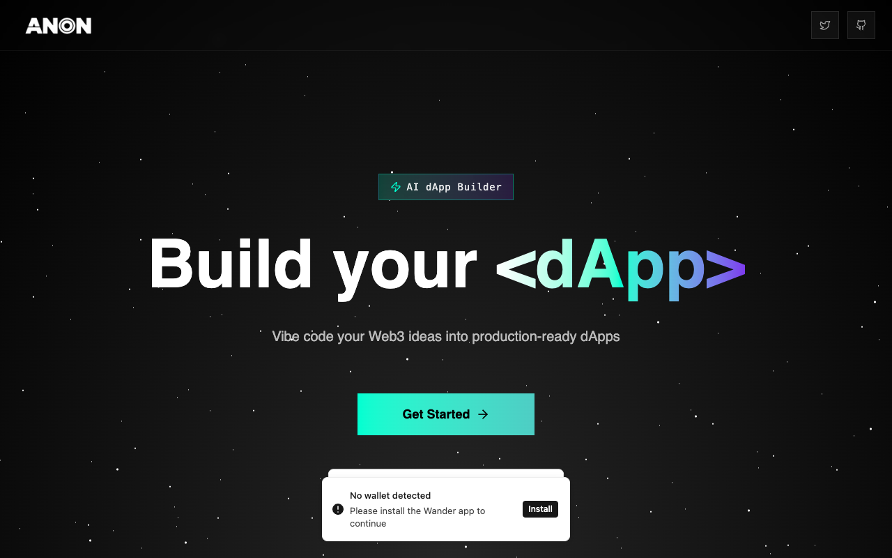 Anon - An AI dApp builder to turn your Web3 ideas into production-ready applications AI dApp Web3