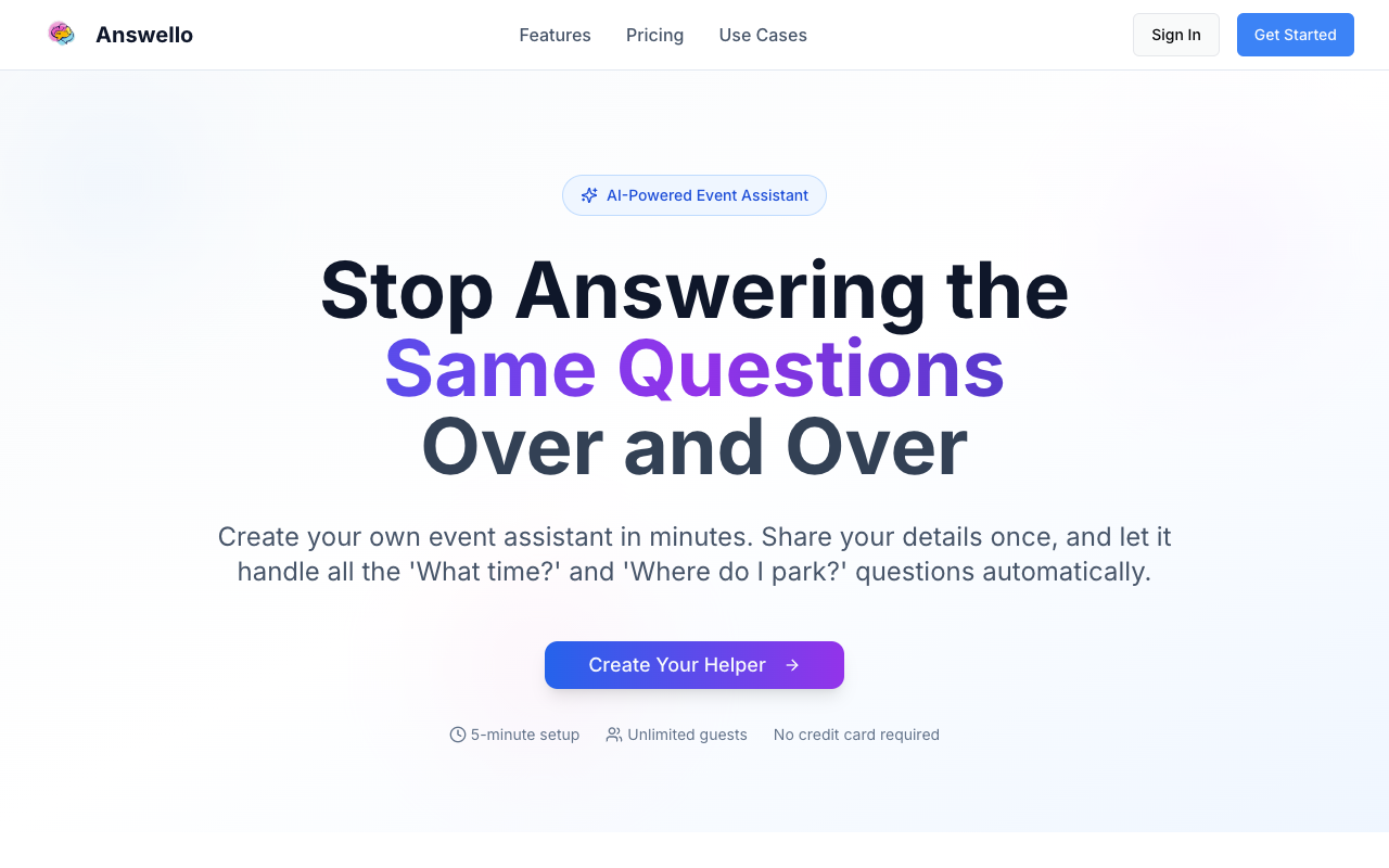 Answello - Create AI-powered event assistants for seamless guest interactions AI event-planning automation