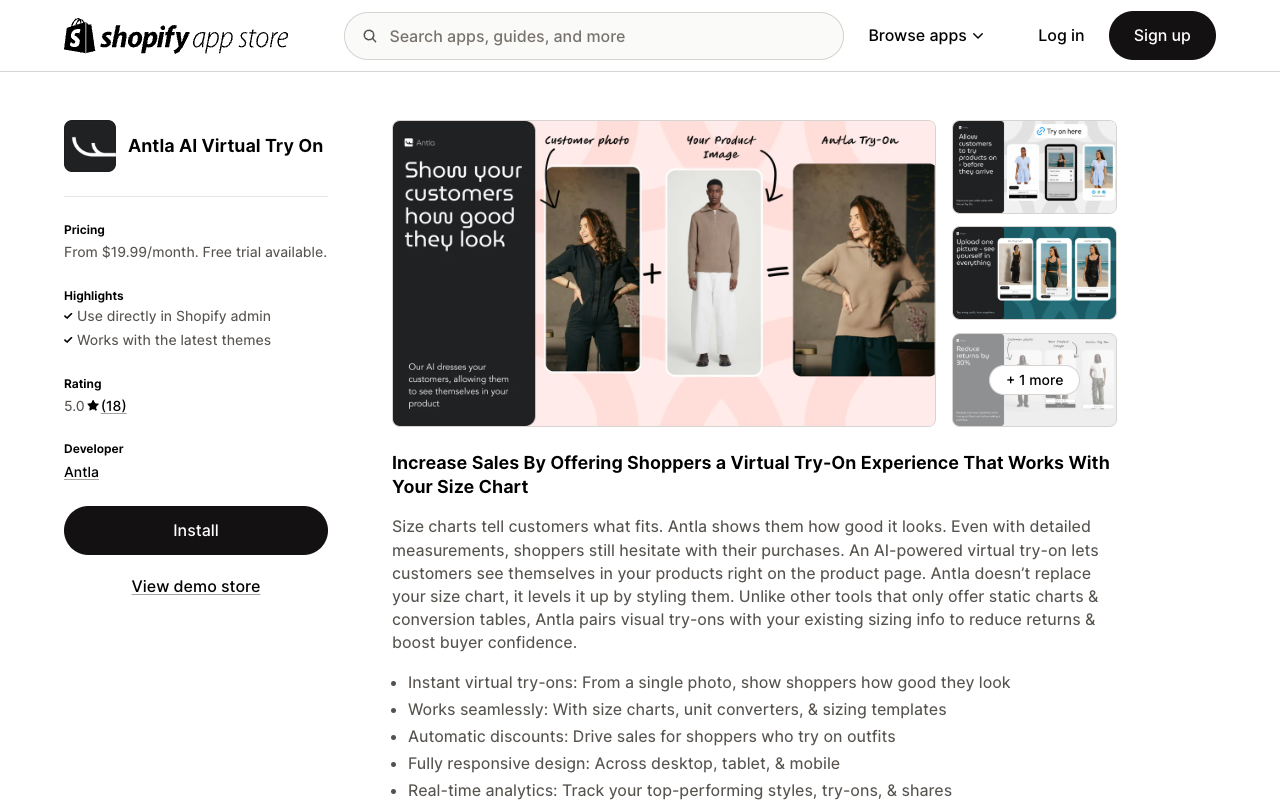 Antla AI Virtual Try On - Increase sales by showing shoppers how good they look AI virtual-try-on e-commerce