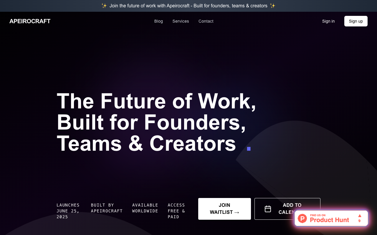 ApeiroCraft - Making startups smarter with expert tools for growth startups web-development AI
