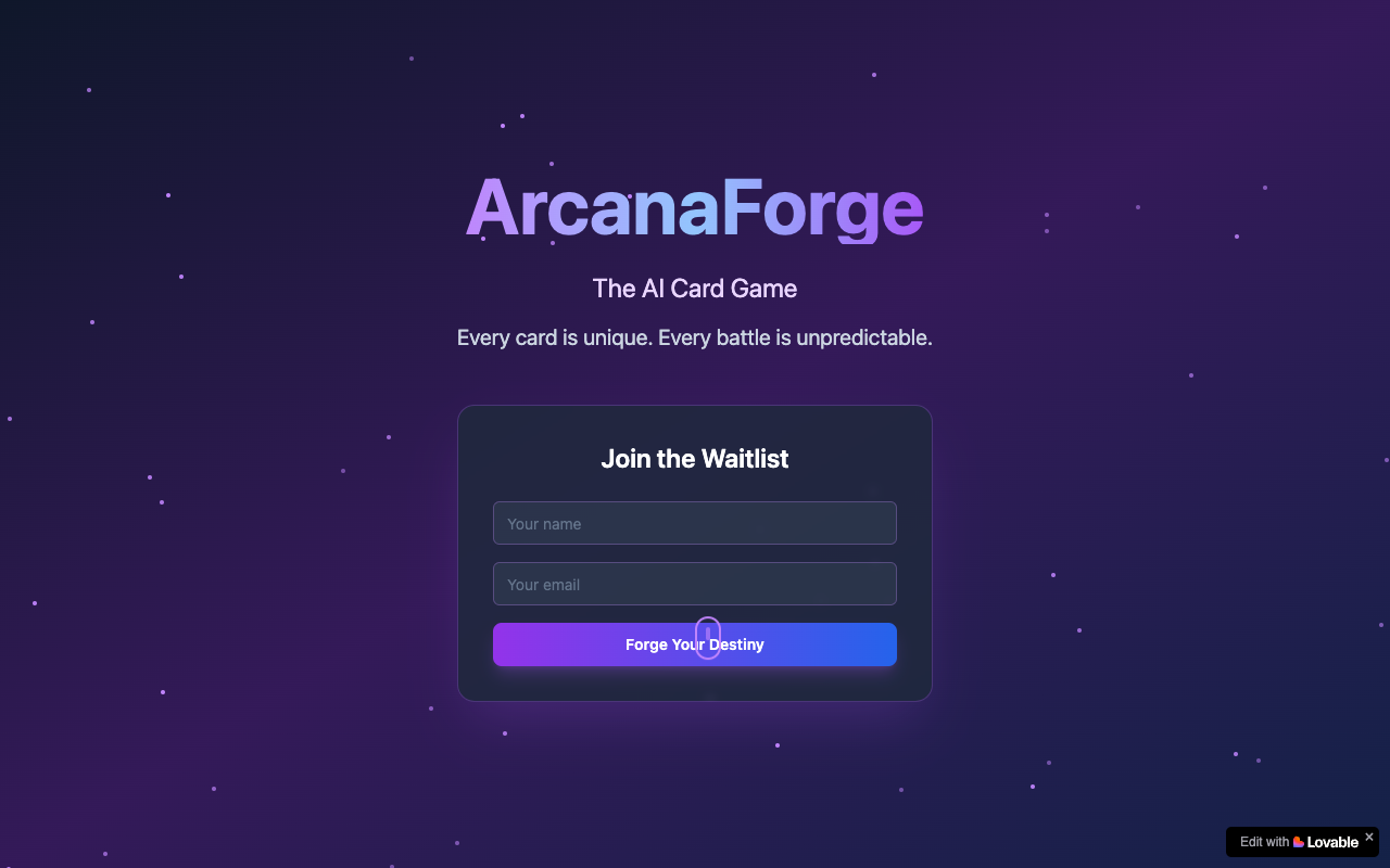 Arcana Forge - A fantasy card game with AI-generated characters and cards fantasy card-game AI