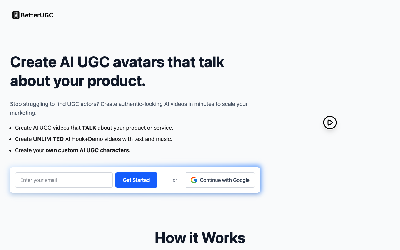 BetterUGC - Create AI UGC Ads and Unlimited Hook+Demo Videos AI UGC advertising