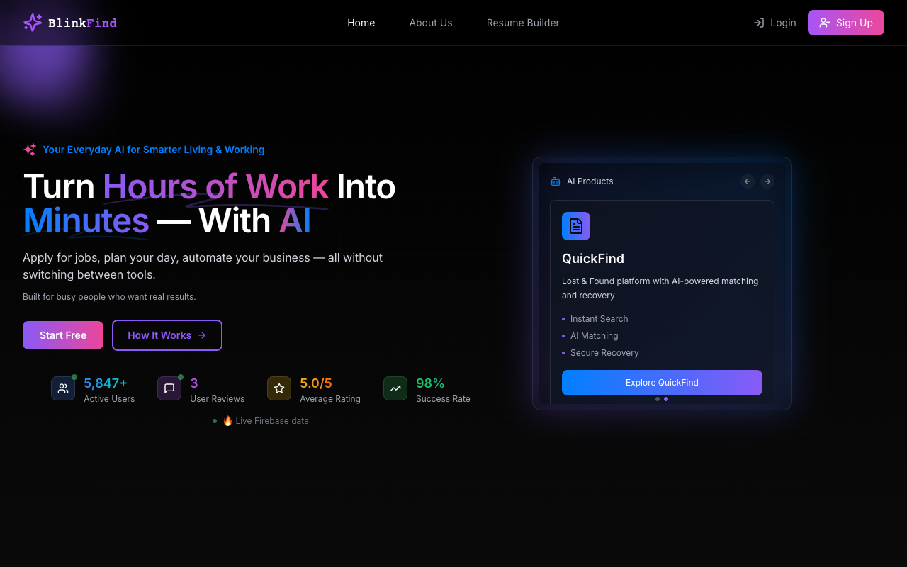 BlinkFind - An AI assistant that helps job seekers create resumes and stay organized AI job-seeking productivity