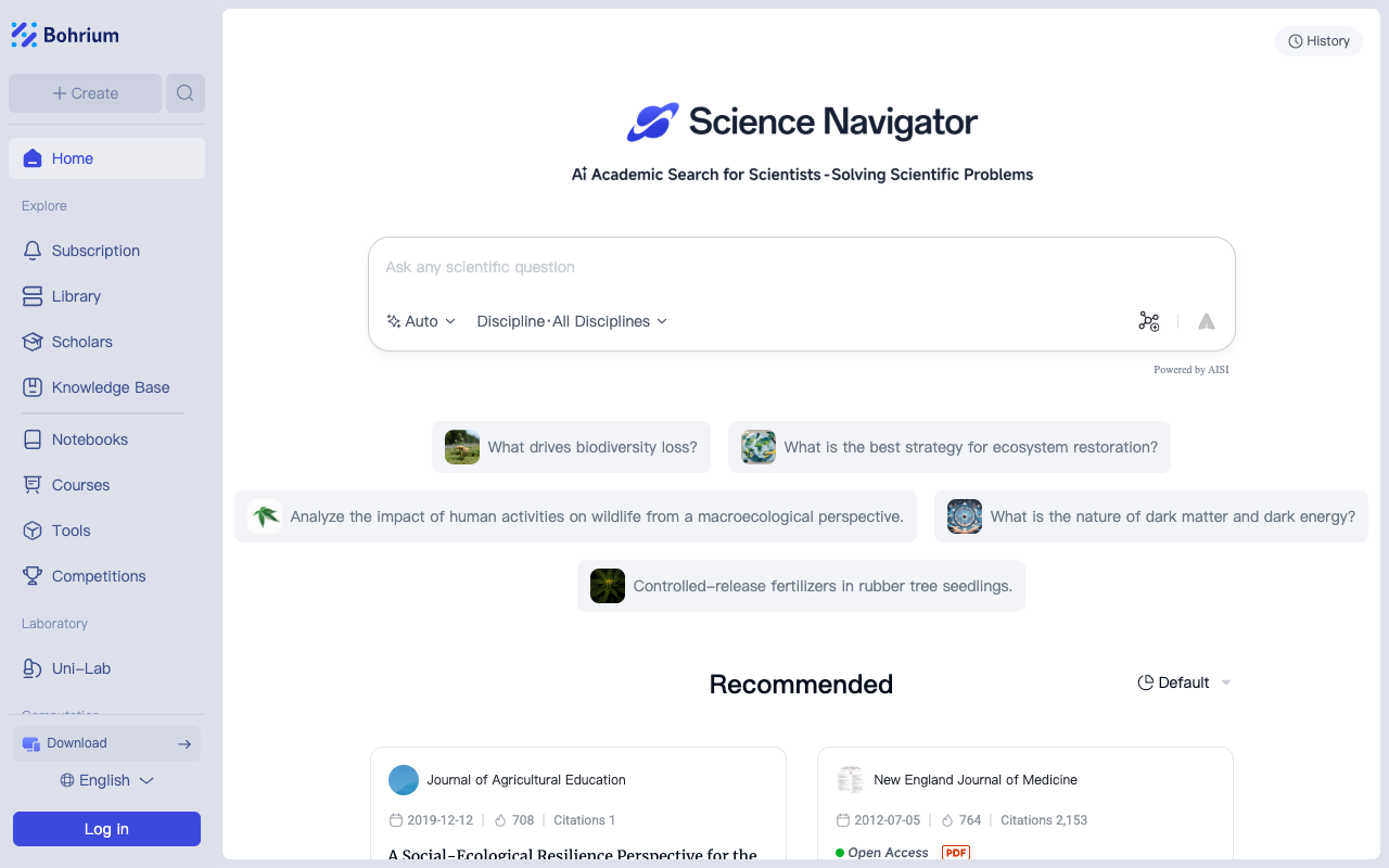 Bohrium - An AI-powered research platform that helps scientists find and analyze information AI research science