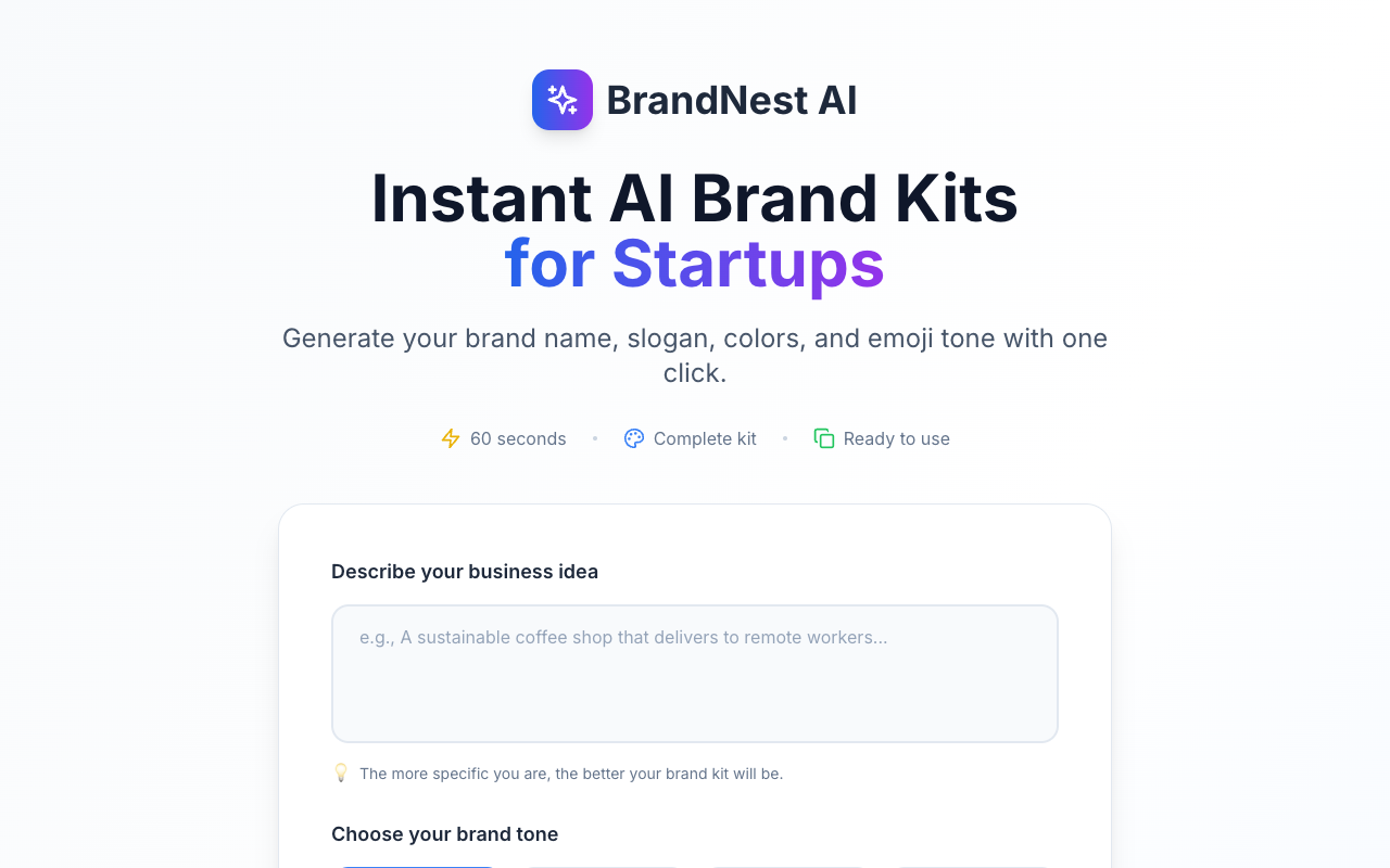 60秒打造完整品牌!BrandNest AI:智能设计,一键生成品牌全案