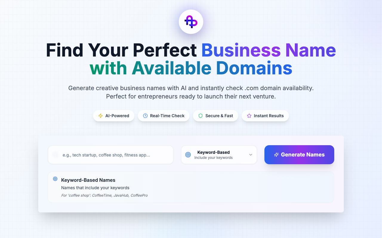BrandSmithAI - A smart tool to find available domain names for your business business domain-names name-generator
