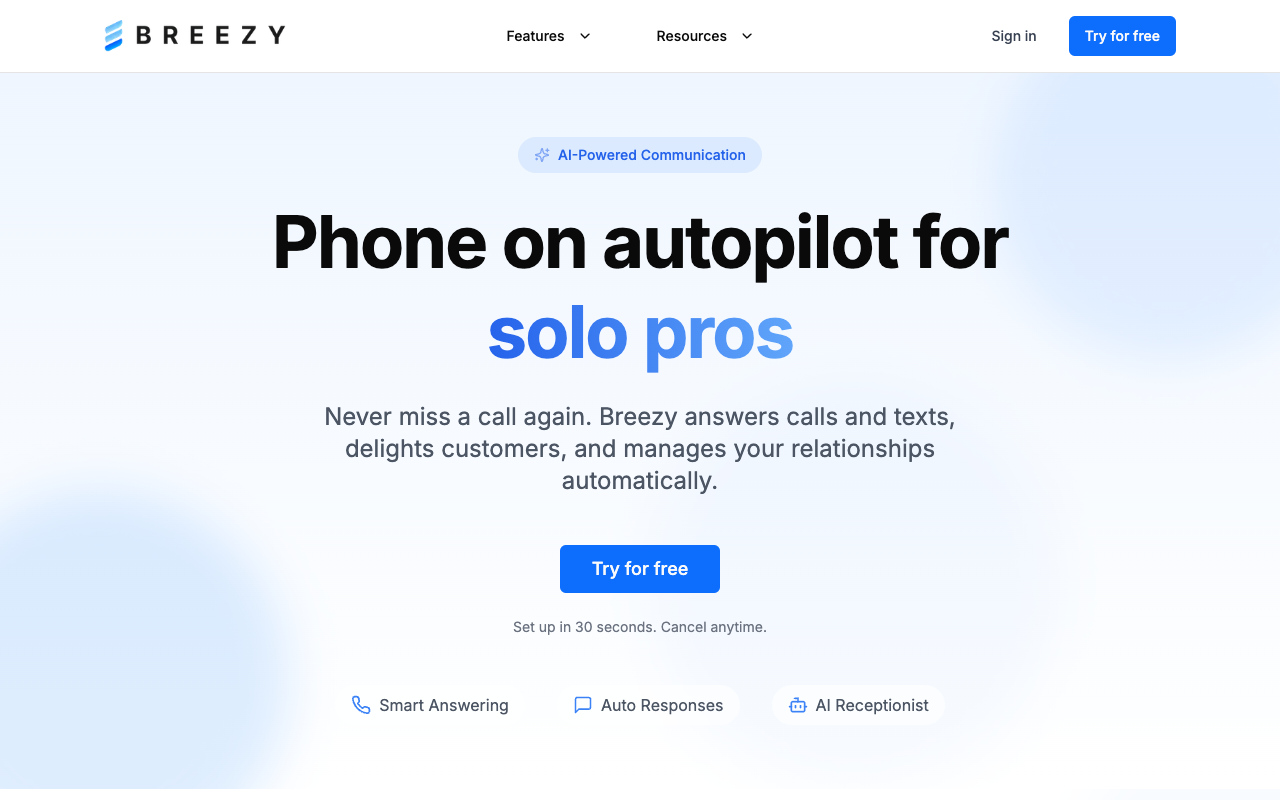 Breezy AI - An AI-powered phone system that ensures you never miss a call AI communication virtual-receptionist