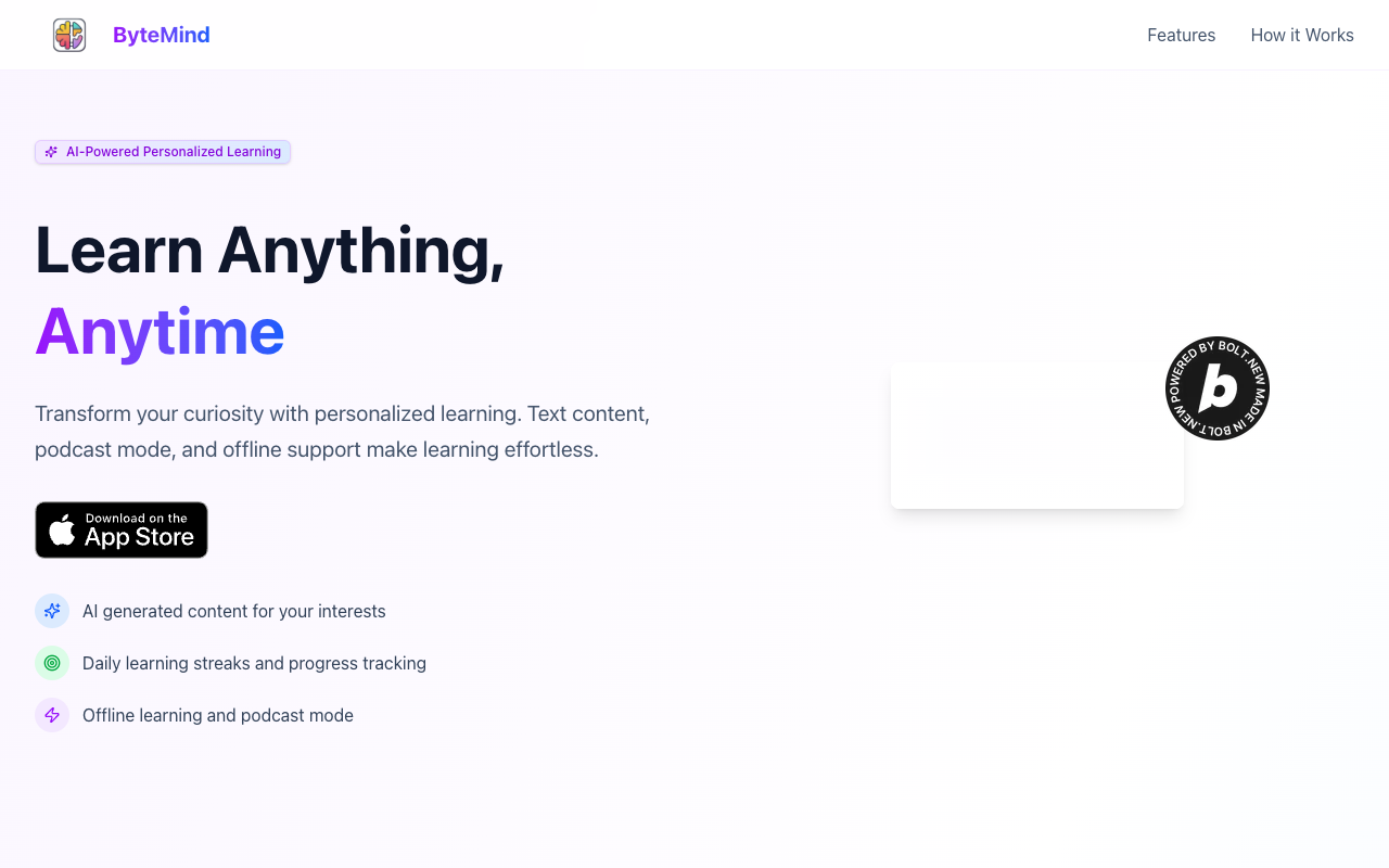ByteMind - An AI-powered personalized learning app that transforms your learning experience AI personalized-learning microlearning
