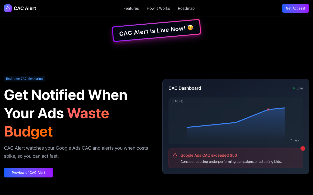 CAC Alert - Real-Time CAC Spike Alert to Manage Your Ad Budget CAC Google Ads budget-management