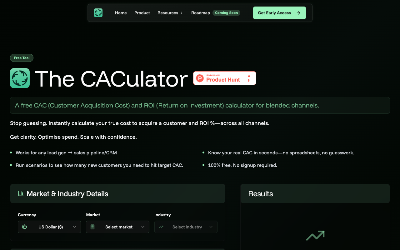 The CACulator by Flyweel - A free AI-powered tool to calculate Customer Acquisition Cost and ROI CAC ROI AI