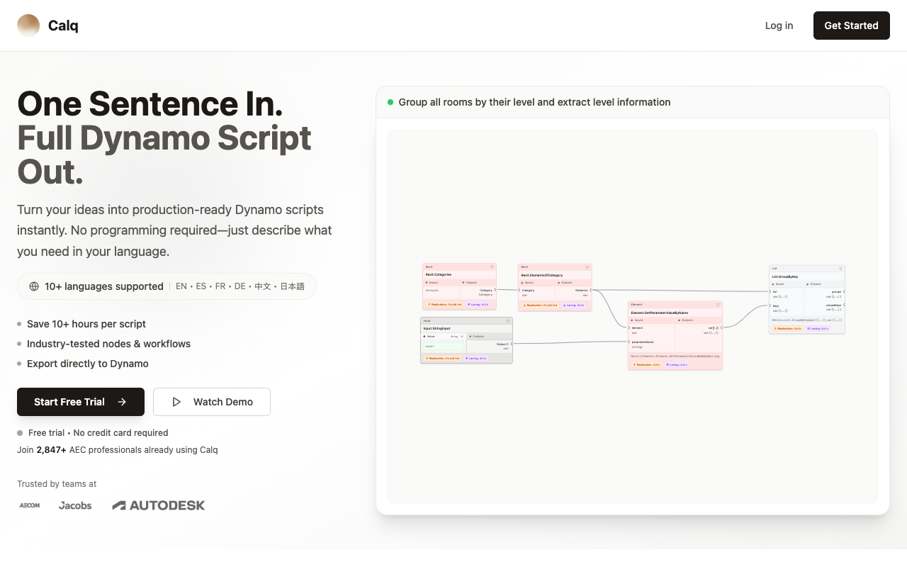Calq - An AI-powered platform for generating Dynamo scripts for AEC professionals AI automation AEC
