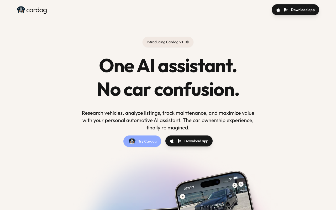 Cardog - Your AI car companion that guides you through every aspect of car ownership AI car-ownership vehicle-management
