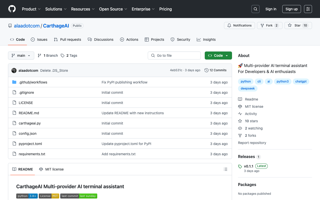 CarthageAI - A multi-provider AI terminal assistant for developers and AI enthusiasts AI terminal-assistant productivity