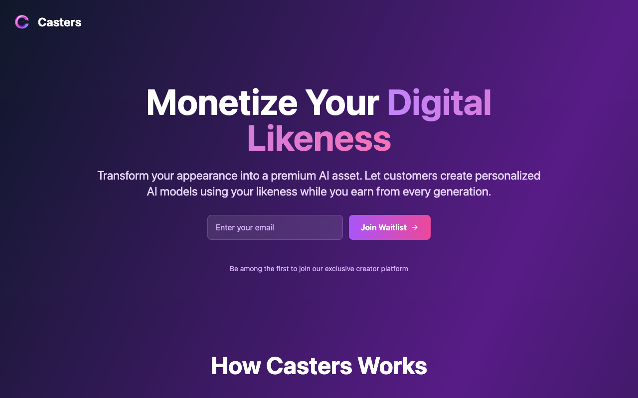 Casters - The AI marketplace for ethical digital likeness rights AI digital-likeness marketplace