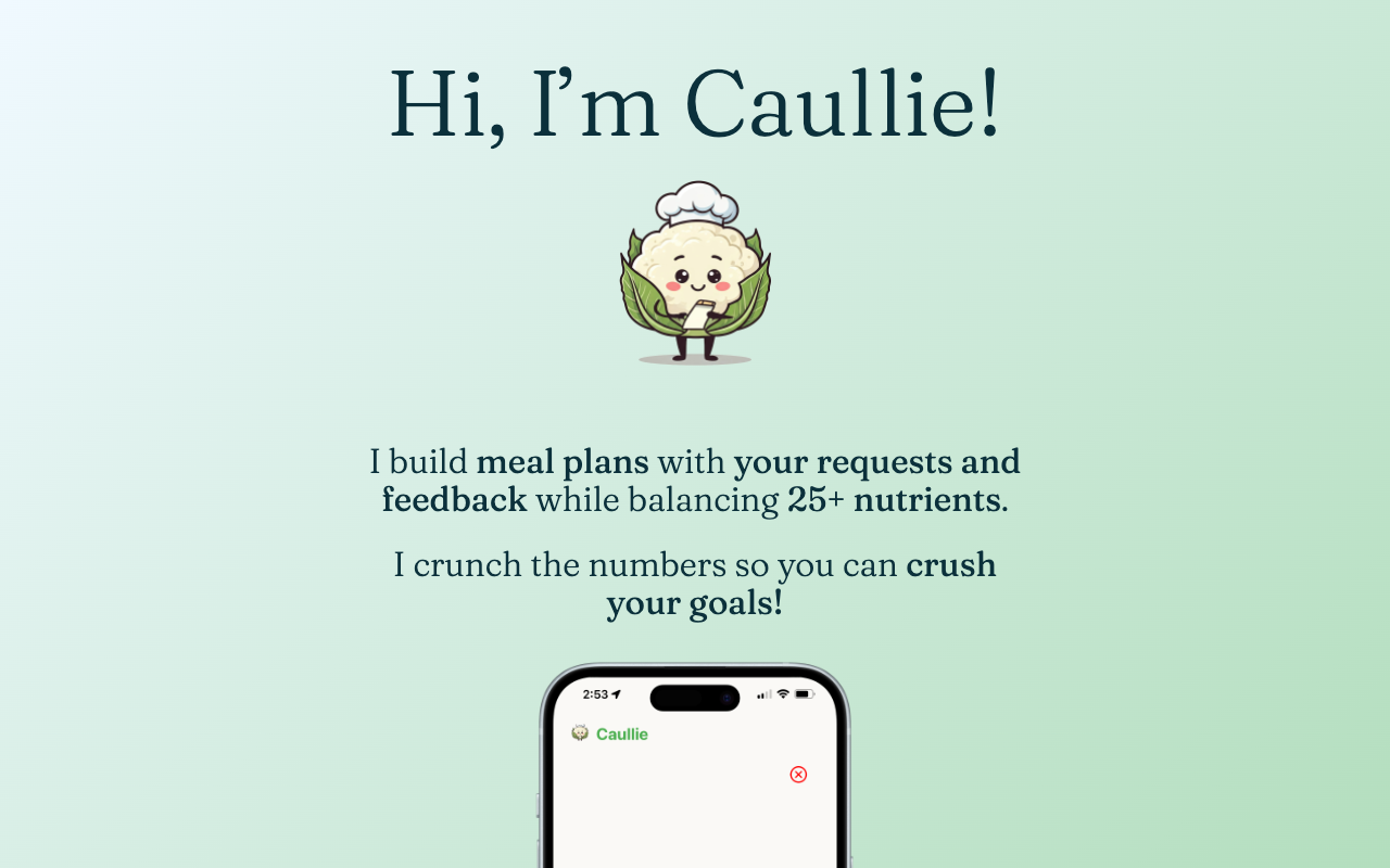 Caullie - An AI Nutrition Assistant that creates personalized meal plans for your dietary needs nutrition AI meal-planning