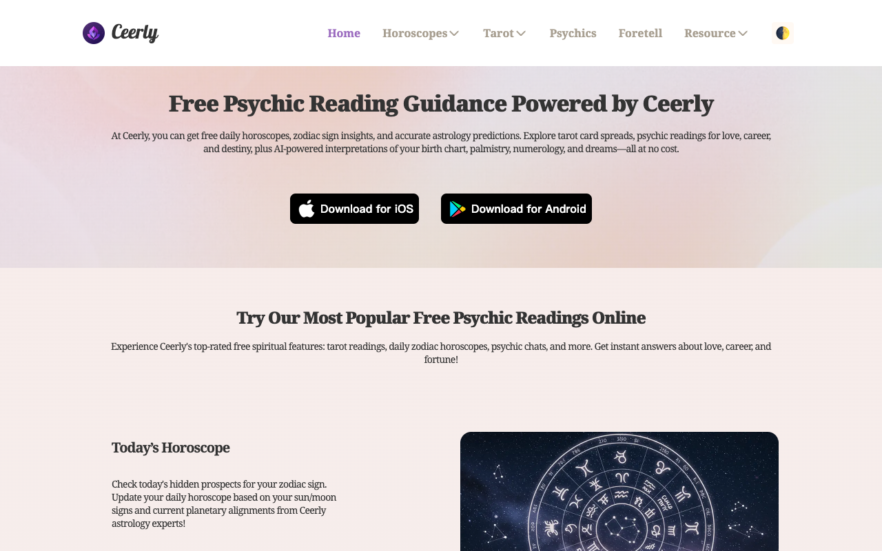 Ceerly - Your AI-powered spiritual guide for tarot, astrology, and daily insights tarot astrology spiritual-guidance