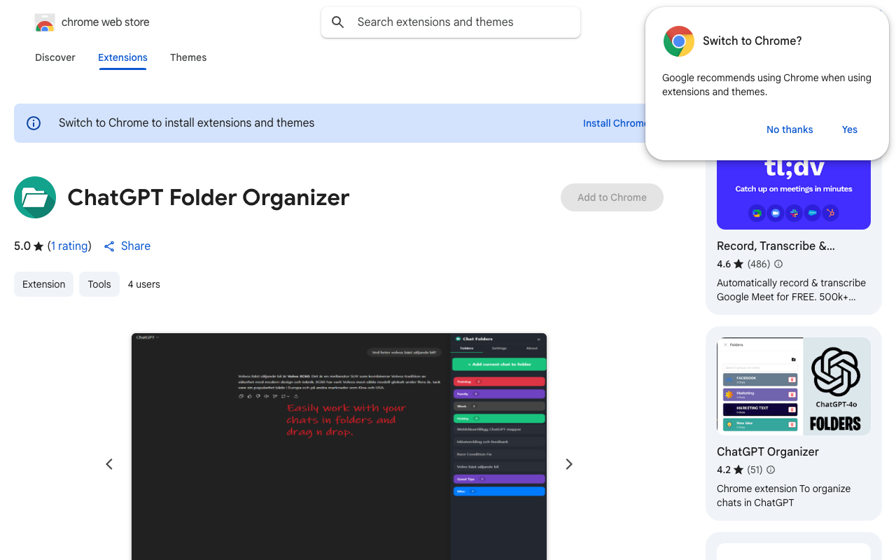 ChatGPT Folder Organizer - A Chrome Extension to Organize Your ChatGPT Conversations Chrome Extension organization productivity
