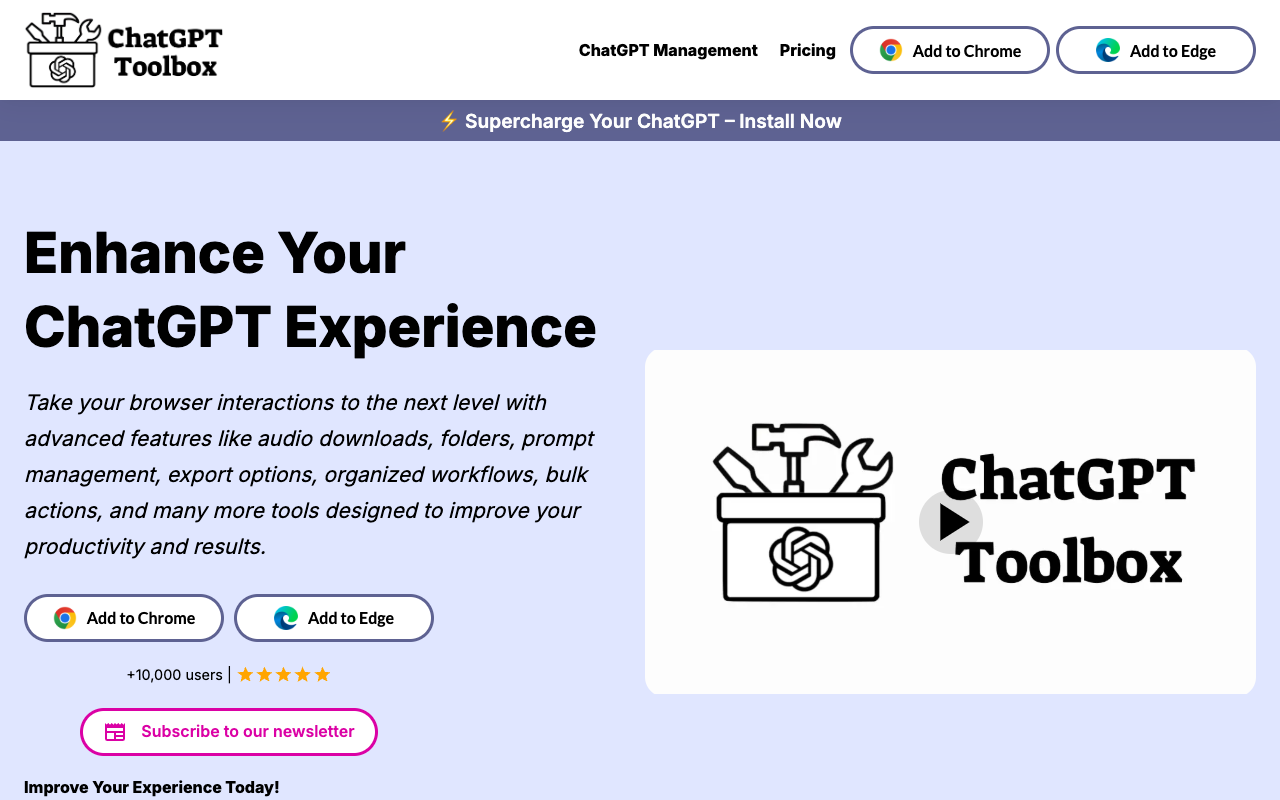ChatGPT Toolbox - A browser extension that enhances your ChatGPT experience with powerful features browser-extension productivity ChatGPT