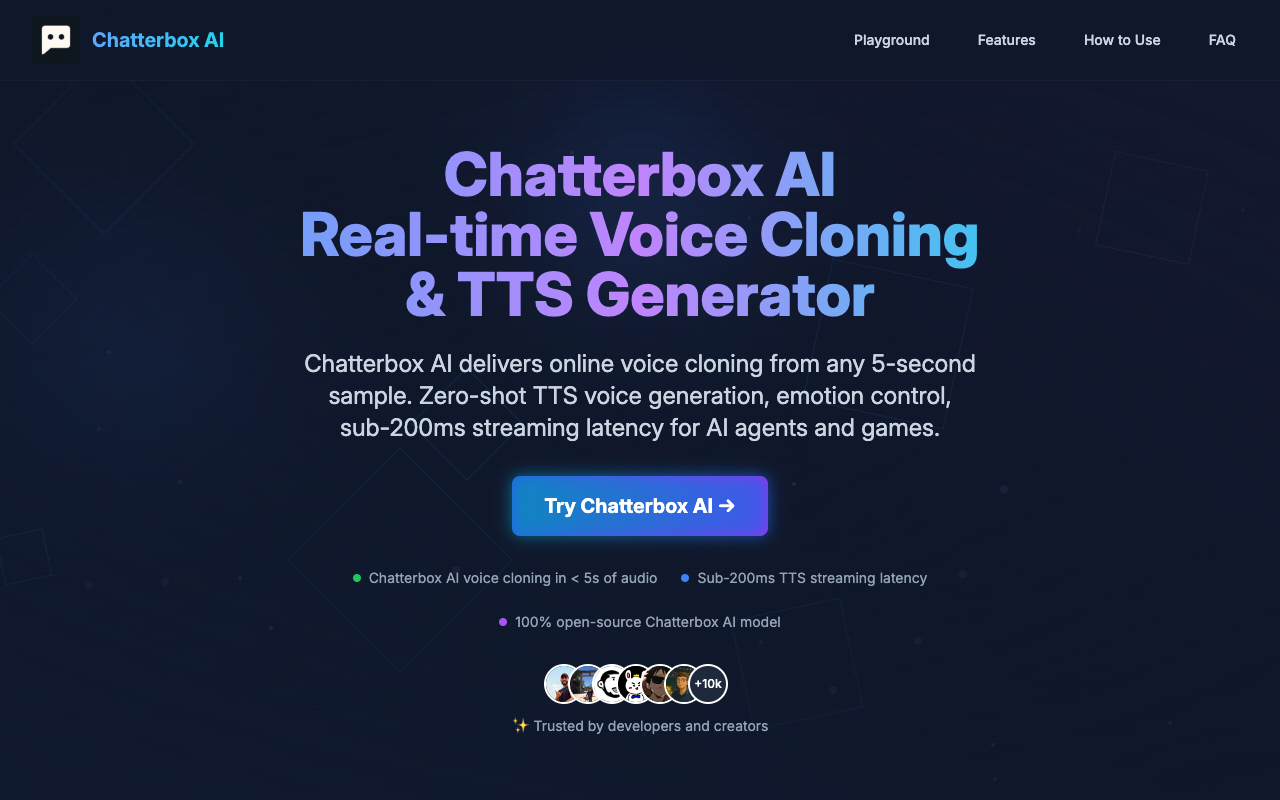 Chatterbox AI - A powerful online text-to-speech and voice cloning generator text-to-speech voice-cloning AI