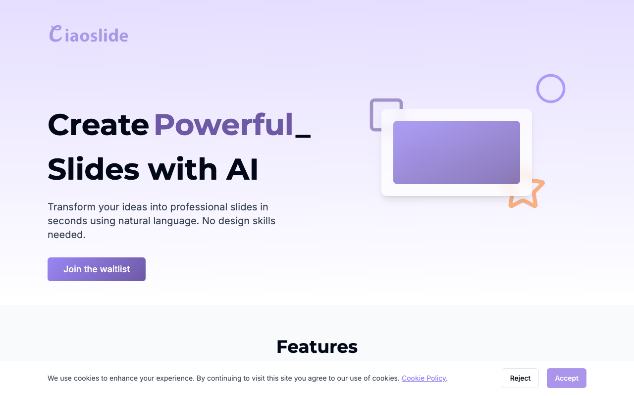 Ciaoslide - An AI tool that helps you create stunning presentations in seconds AI presentations slide-maker