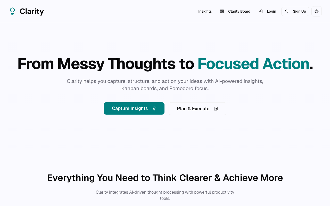 告别思维混乱!Clarity:用AI看板与番茄钟,打造你的高效生产力系统