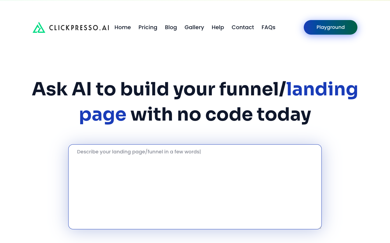 ClickPresso AI - Create Stunning Landing Pages in Under 5 Minutes with No Code landing-pages AI no-code