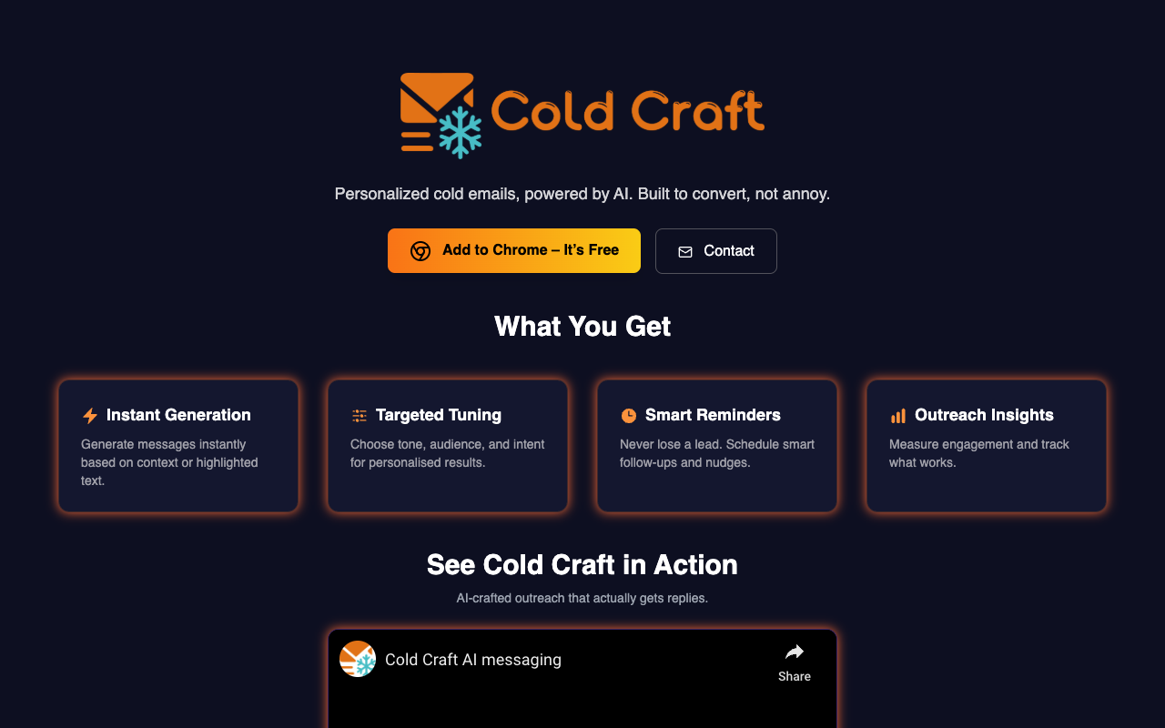 Cold Craft AI - An AI-powered tool for smarter cold outreach that gets results AI outreach Chrome-extension