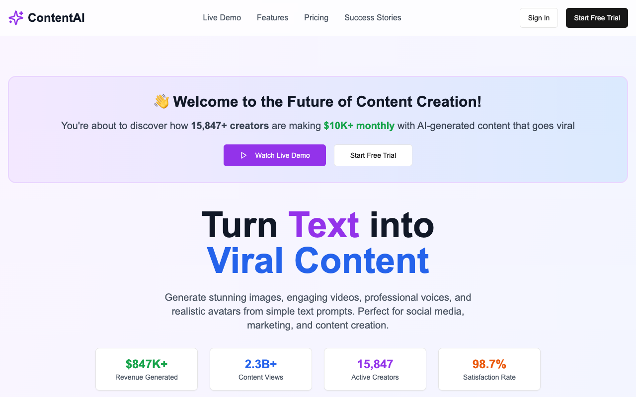 ContentAI - Create smarter and grow faster with AI-generated visual content AI content-creation visual-content