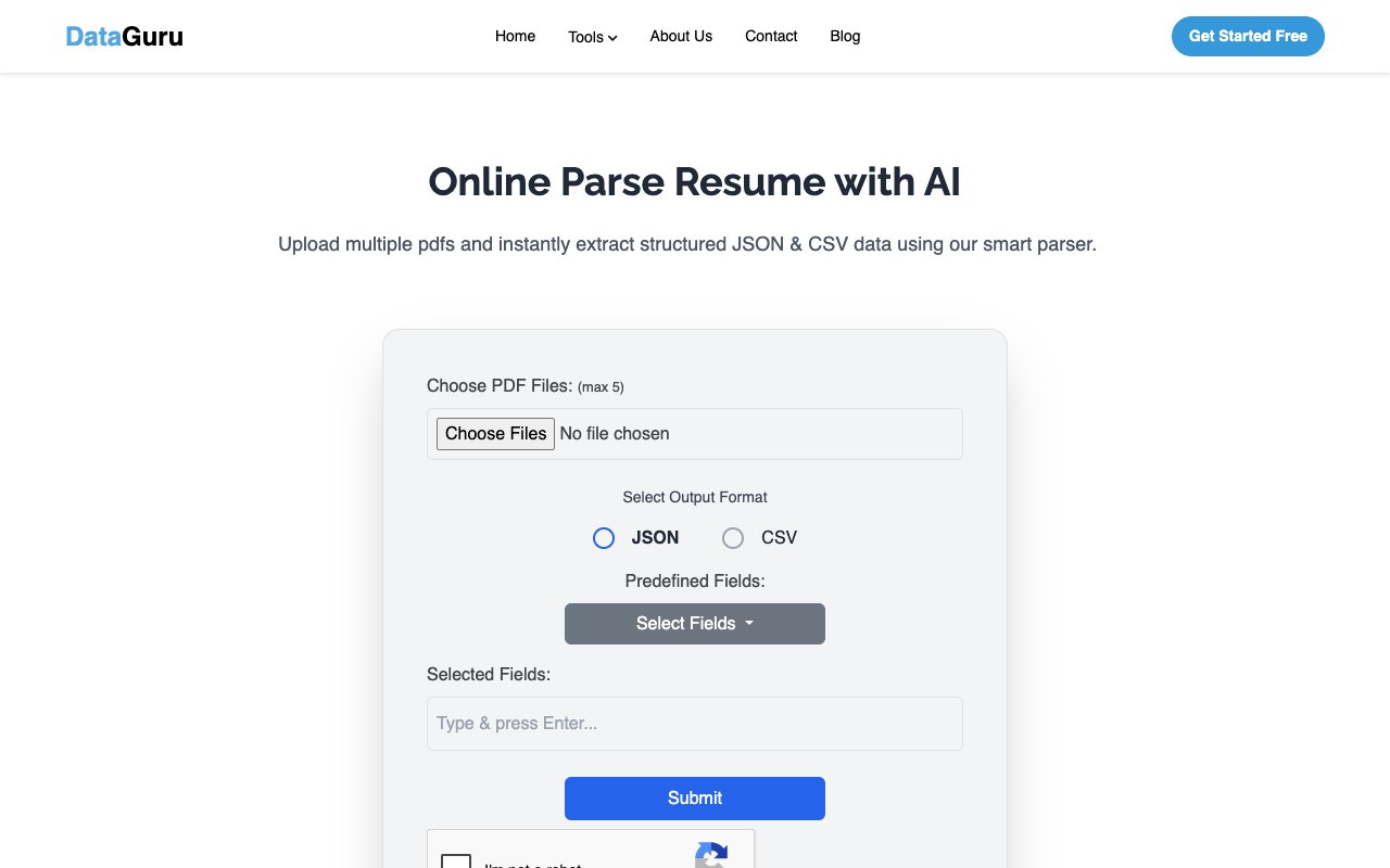 Convert bulk resume to JSON & CSV - Turn stacks of resumes into structured data, instantly. resume data-conversion AI