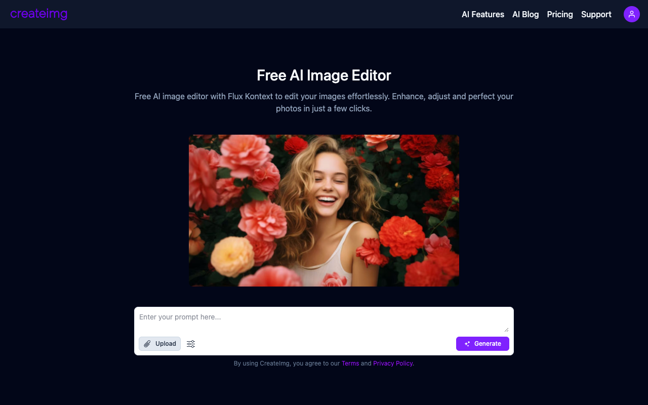CreateImg - An AI image generator that creates stunning images from text in seconds AI image-generator customization