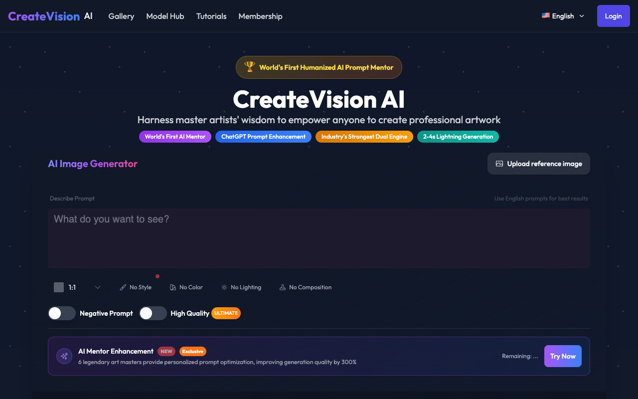 CreateVision AI - The world’s first AI image generator with expert prompt mentors AI image-generation art