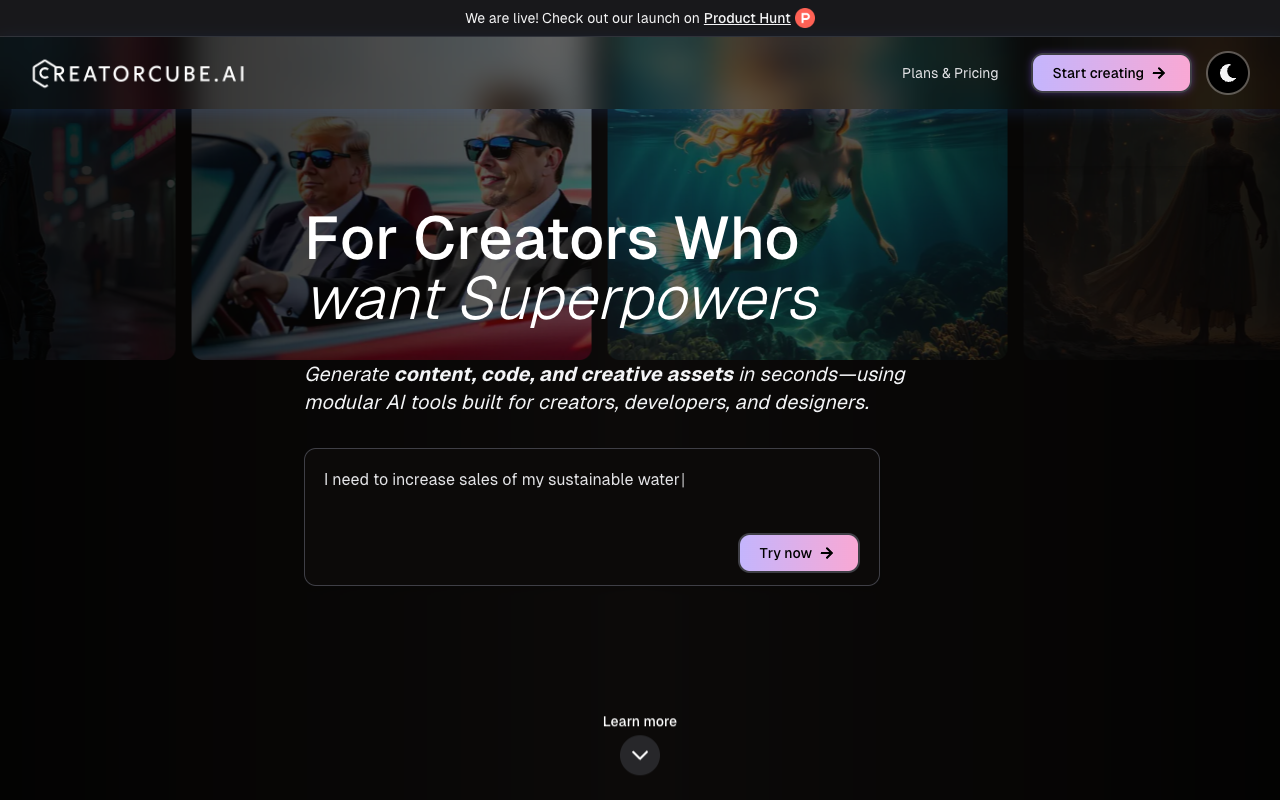 CreatorCube AI - The all-in-one creative hub for generating images, videos, audio, and text AI creative-tools multimedia