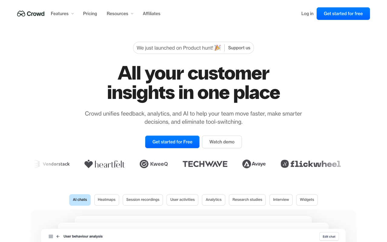 Crowd - An AI-powered platform for clear customer insights and analytics AI customer-insights analytics