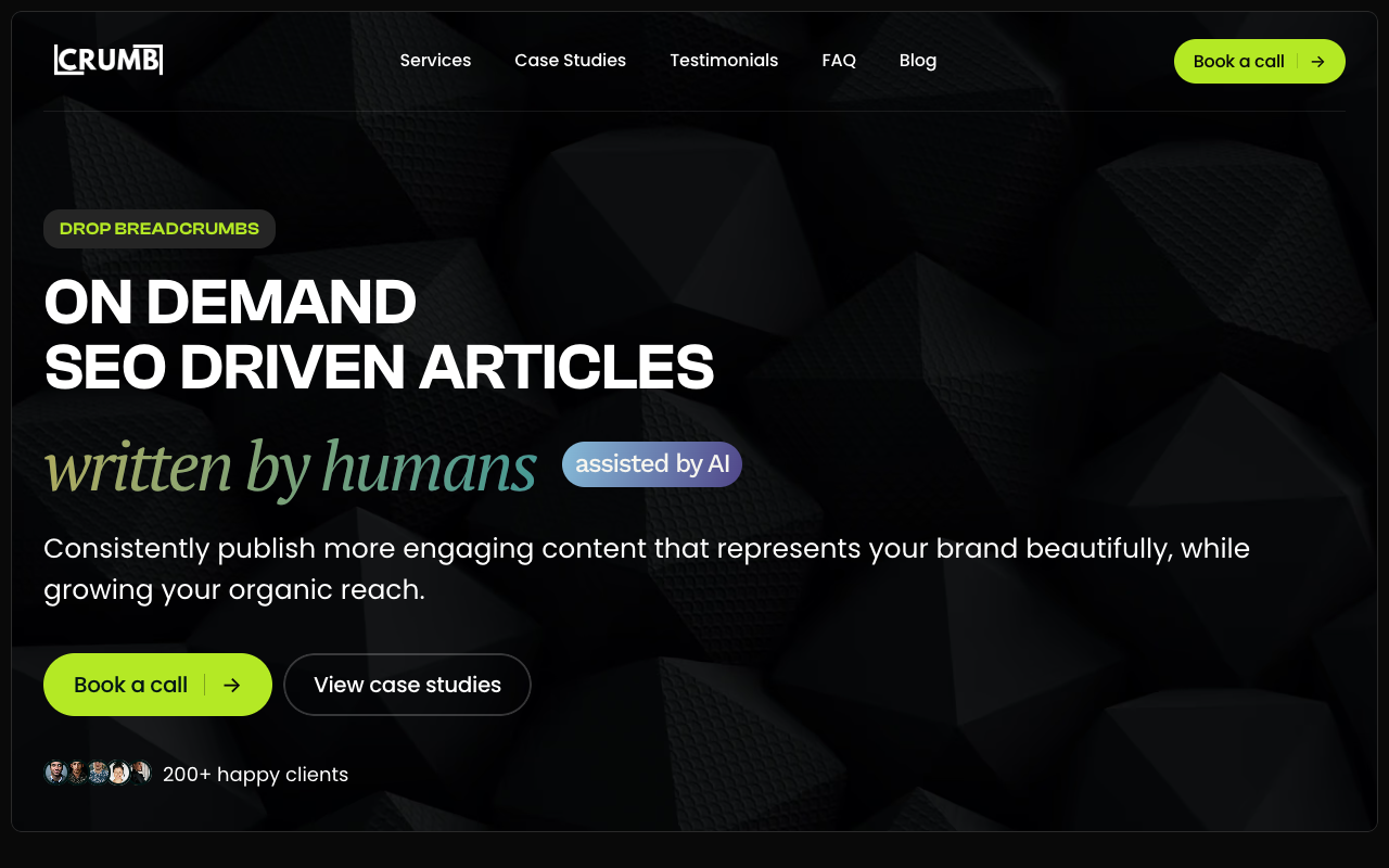 CRUMB - An SEO agency that creates engaging blog content using AI and human expertise SEO content-creation AI